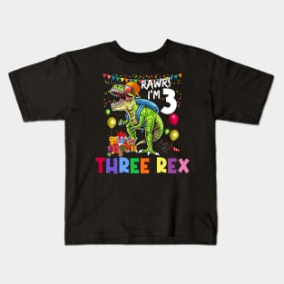 Three Rex Birthday Party Outfit Dinosaur 3 Year Old Boy Kids T-Shirt